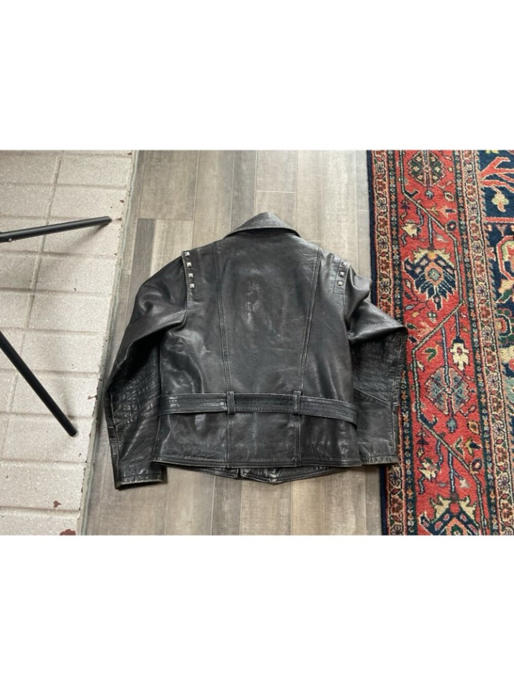 Diesel Goat Leather Moto Biker Jacket Studded Belted Black Gray Womens MED Y2K - Picture 12 of 15
